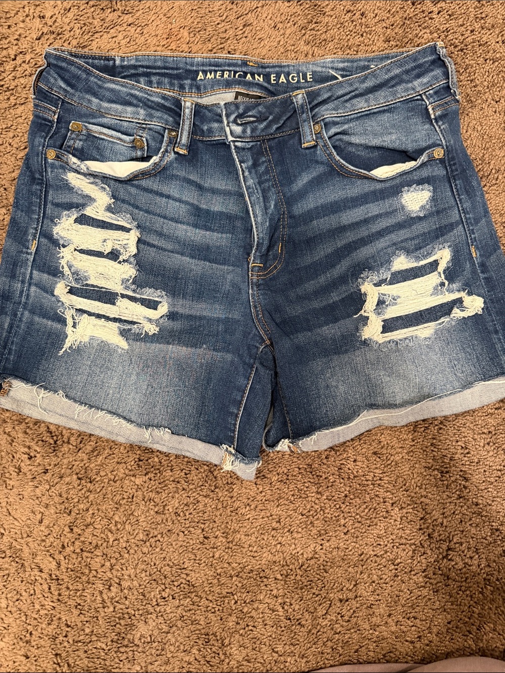 American Eagle Outfitters Distressed Dark Blue Denim Cutoff Shorts